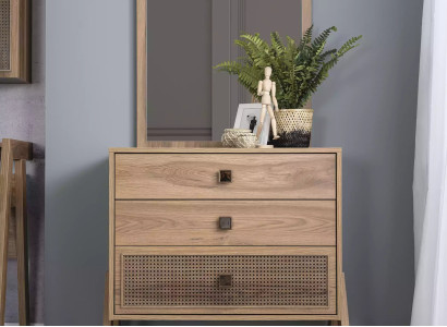 Complete e Chest of drawers with Mirror Wood Brown 2-piece Children's room Wardrobe